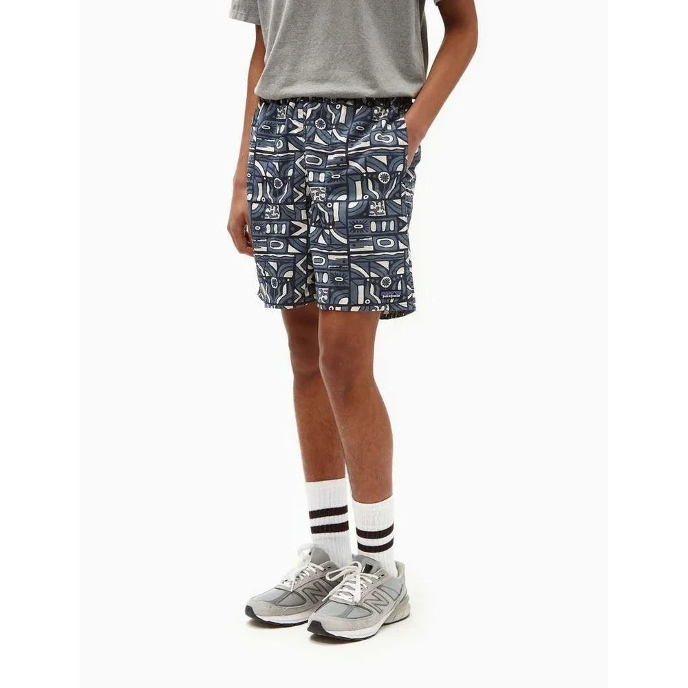 Patagonia Baggies Longs Men's Large New Visions Navy Print Shorts Drawstring - Picture 3 of 16
